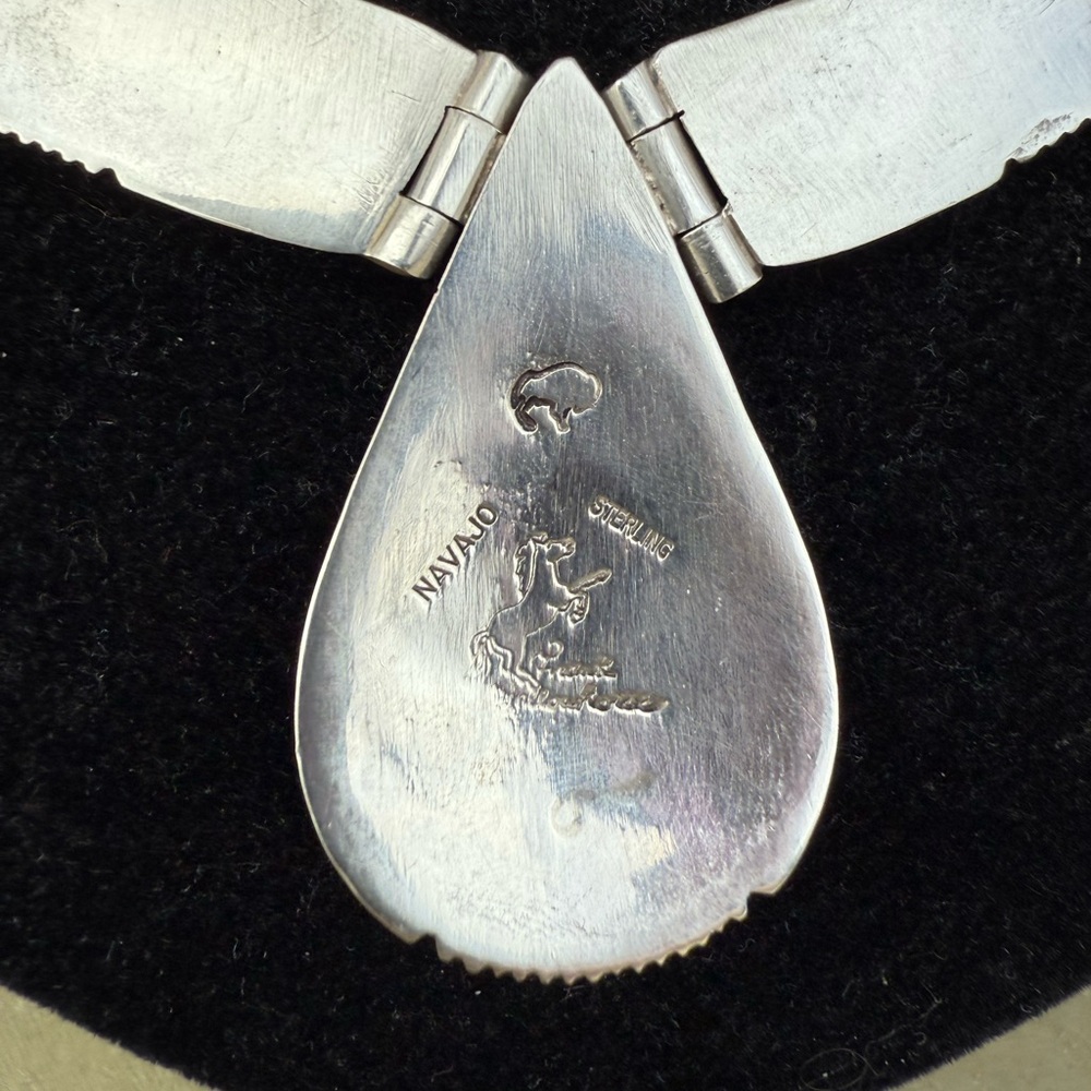 Frank Yellowhorse Rare vintage Navajo sterling mosaic necklace with turquoise - Picture 7 of 8